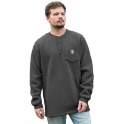 Lincoln Outfitters Men's Sherpa Henley Gray - LOKL-E0378-GUNHTR - Long Sleeve Shirts