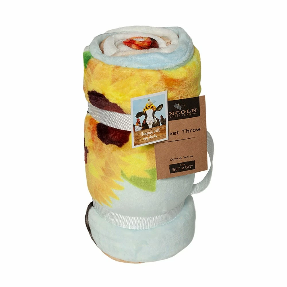 Lincoln Outfitters Hanging with My Chicks Cow Printed Velvet 50 x 60 Throw - RK-PHVEL-CHIK - Blankets & Bedspreads 1 Lincoln Outfitters Hanging with My Chicks Cow Printed Velvet 50 x 60 Throw - RK-PHVEL-CHIK - Blankets & Bedspreads