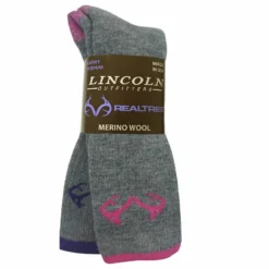 Lincoln Outfitters Ladies Merino Wool Boot Sock - 2 Pack - Grey With Fuchsia And Teel Top Stripes-Ladies Size Medium RT/L2/823-PK/PU-M - Socks Women's