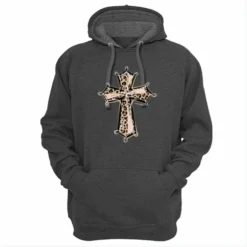 Lincoln Outfitters Cross Design Ladie's Long Sleeve Hoodie, Charcoal Heather - LO-LH27 - Hooded Sweatshirts Women's