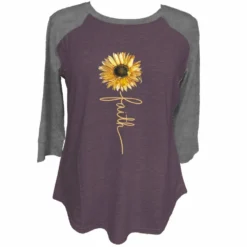 Lincoln Outfitters Ladies Three Quarter Sleeve Faith Sunflower Graphite Heather- LO-LFW-05 - Three Quarter Length Shirts Women's