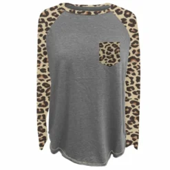 Lincoln Outfitters Ladies Long Sleeve Leopard Pocket Raglan Fashion T-Shirt - LO-LFRPK-01 - Long Sleeve Shirts Women's