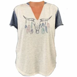 Lincoln Outfitters Ladies V-Neck BOHO Antler Short Sleeve Fashion T-Shirt - LO-LF12 - T-Shirts